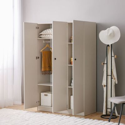 Multipurpose 3 Door Tall Wardrobe Deep & Thick Panel - Grey