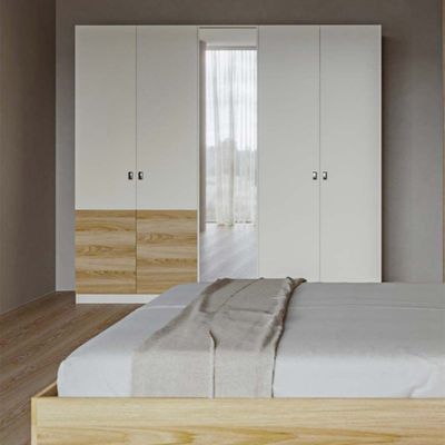 Sacramento 5-Door Wardrobe with Mirror - Beige/Oak - With 2-Year Warranty