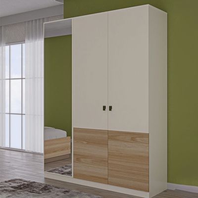 Sacramento 3 Door Wardrobe With Mirror - Beige / Oak