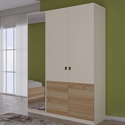 Sacramento 3-Door Wardrobe with Mirror - Beige/Oak - With 2-Year Warranty