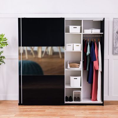 Morada 2 Sliding Door Wardrobe - High Gloss Black - With 2-Year Warranty