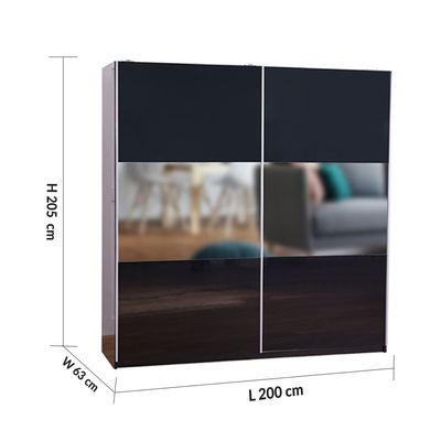 Morada 2 Sliding Door Wardrobe - High Gloss Black - With 2-Year Warranty