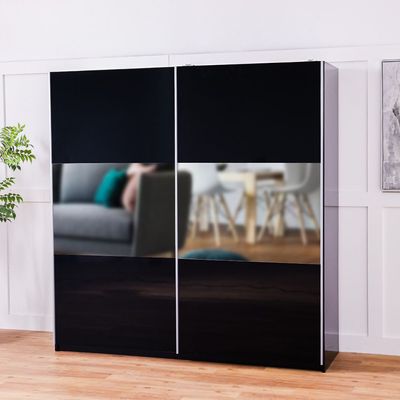 Morada 2 Sliding Door Wardrobe - High Gloss Black - With 2-Year Warranty