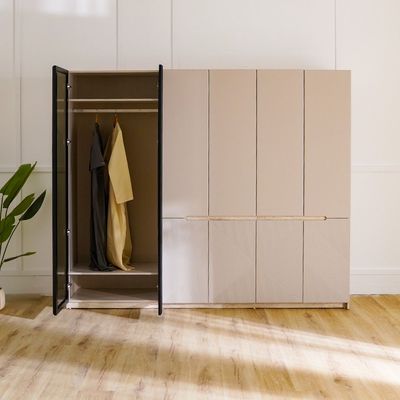 Grand 6-Door Wardrobe with 2 Glass Doors and LED - Soft Beige - With 2-Year Warranty