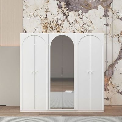 Calm 6 Door Wardrobe w/ Mirror - White