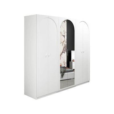 Calm 6 Door Wardrobe w/ Mirror - White