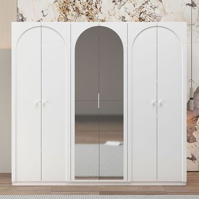 Calm 6 Door Wardrobe w/ Mirror - White