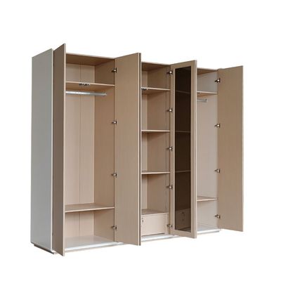 Brita 6-Door Wardrobe with 2 Glass Doors - Beige/White Oak - With 2-Year Warranty