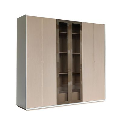 Brita 6-Door Wardrobe with 2 Glass Doors - Beige/White Oak - With 2-Year Warranty