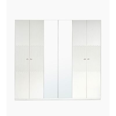 Naples 6-Door Wardrobe with Mirror - Beige - With 2-Year Warranty