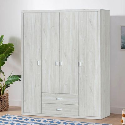 V2Tisley 4 Door Wardrobe -L.Oak/White faux marble