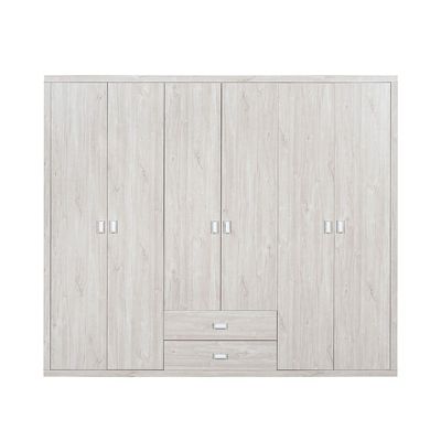 V2Tisley  6 Door Wardrobe - L.Oak/White faux marble