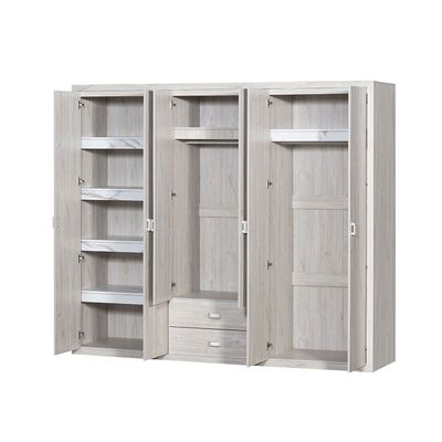 V2Tisley  6 Door Wardrobe - L.Oak/White faux marble