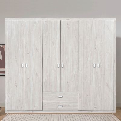 V2Tisley  6 Door Wardrobe - L.Oak/White faux marble