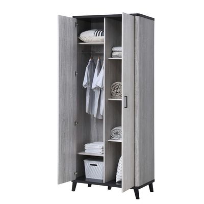 Kirwin 2-Door Wardrobe - Grey Oak/Black - With 2-Year Warranty