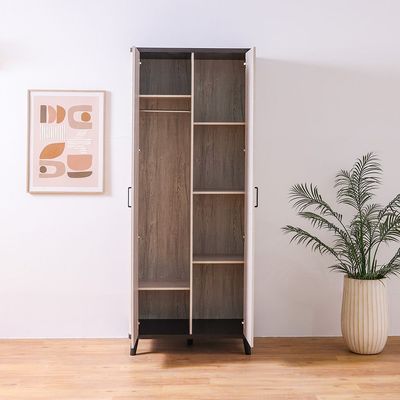 Kirwin 2-Door Wardrobe - Grey Oak/Black - With 2-Year Warranty