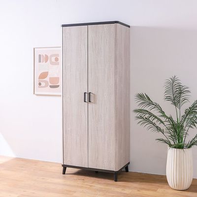 Kirwin 2-Door Wardrobe - Grey Oak/Black - With 2-Year Warranty