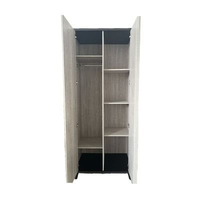 Kirwin 2-Door Wardrobe - Grey Oak/Black - With 2-Year Warranty