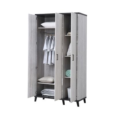 Kirwin 3 Door Wardrobe    -  Grey  Oak / Black