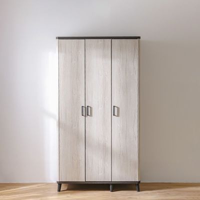 Kirwin 3-Door Wardrobe - Grey Oak/Black - With 2-Year Warranty