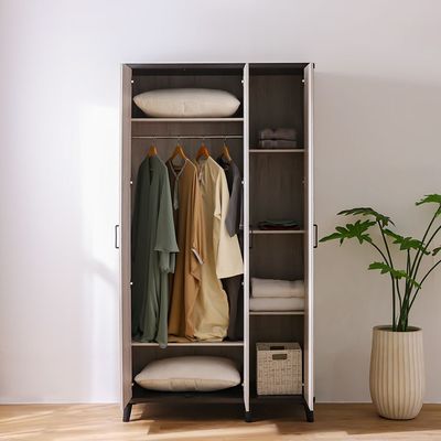 Kirwin 3-Door Wardrobe - Grey Oak/Black - With 2-Year Warranty