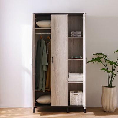 Kirwin 3-Door Wardrobe - Grey Oak/Black - With 2-Year Warranty