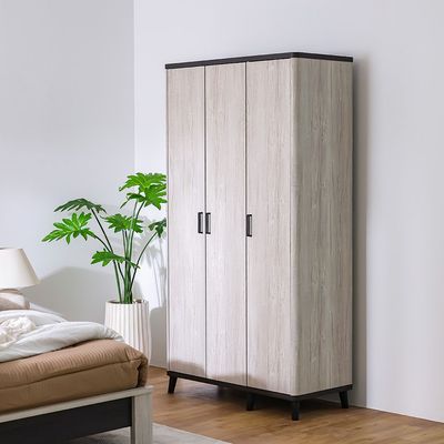 Kirwin 3-Door Wardrobe - Grey Oak/Black - With 2-Year Warranty