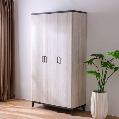 Kirwin 3-Door Wardrobe - Grey Oak/Black - With 2-Year Warranty