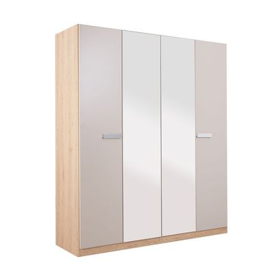 Cardano 4 Door Wardrobe W/ 2 Mirrors - Natural Oak / Champagne