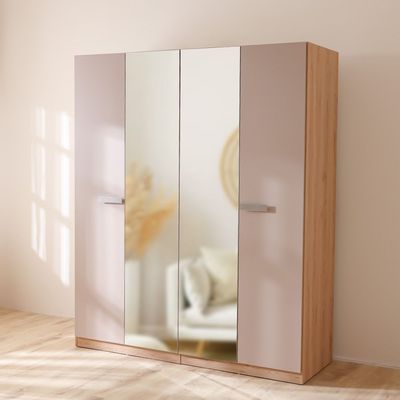 Cardano 4 Door Wardrobe W/ 2 Mirrors - Natural Oak / Champagne