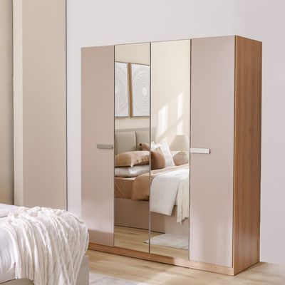 Cardano 4 Door Wardrobe W/ 2 Mirrors - Natural Oak / Champagne