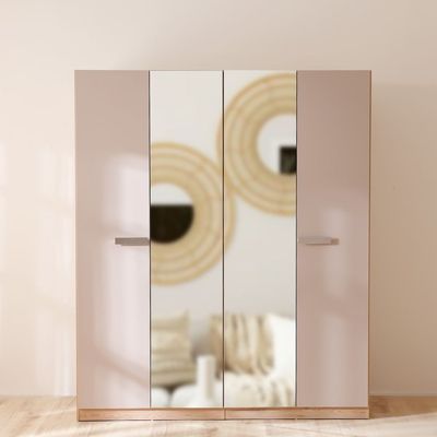 Cardano 4 Door Wardrobe W/ 2 Mirrors - Natural Oak / Champagne