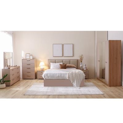 Cardano 4 Door Wardrobe W/ 2 Mirrors - Natural Oak / Champagne