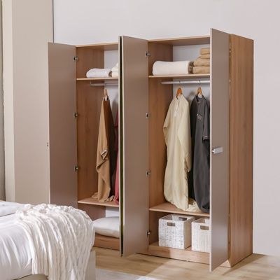 Cardano 4 Door Wardrobe W/ 2 Mirrors - Natural Oak / Champagne