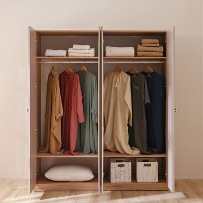 Cardano 4 Door Wardrobe W/ 2 Mirrors - Natural Oak / Champagne