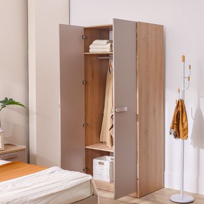 Cardano 2 Door Wardrobe W/ Mirror Inside  - Natural Oak / Champagne