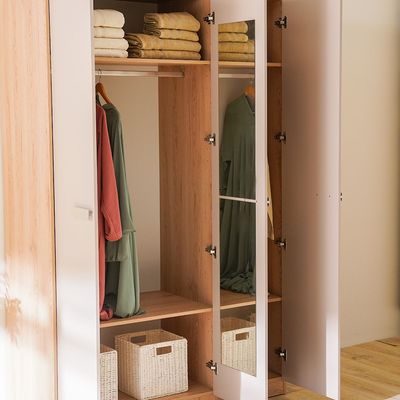 Cardano 3 Door Wardrobe W/ Mirror Inside  - Natural Oak / Champagne