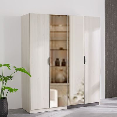 Pletora 4 Door Wardrobe W/ 2 Mirrors - Grey Oak