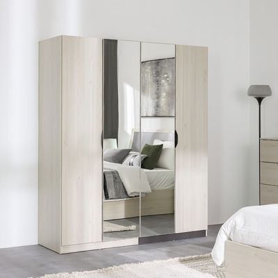 Pletora 4 Door Wardrobe W/ 2 Mirrors - Grey Oak