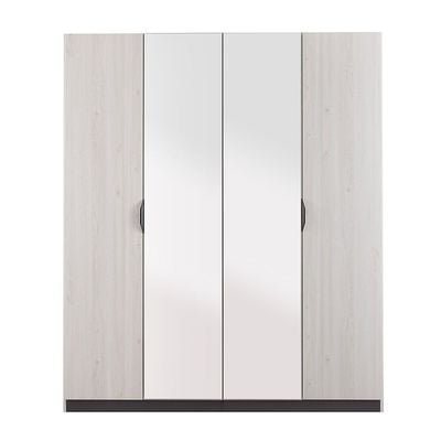 Pletora 4 Door Wardrobe W/ 2 Mirrors - Grey Oak