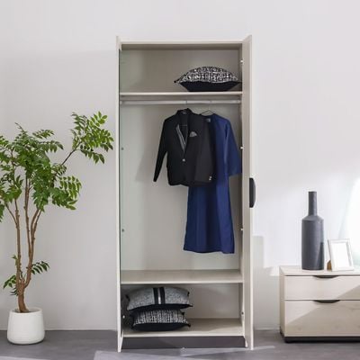 Pletora 2 Door Wardrobe W/ Mirror Inside - Grey Oak