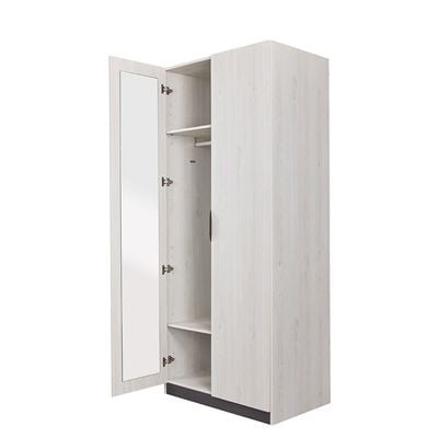 Pletora 2 Door Wardrobe W/ Mirror Inside - Grey Oak