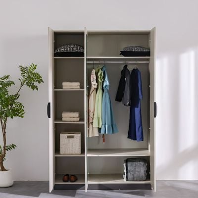 Pletora 3 Door Wardrobe W/ Mirror Inside - Grey Oak