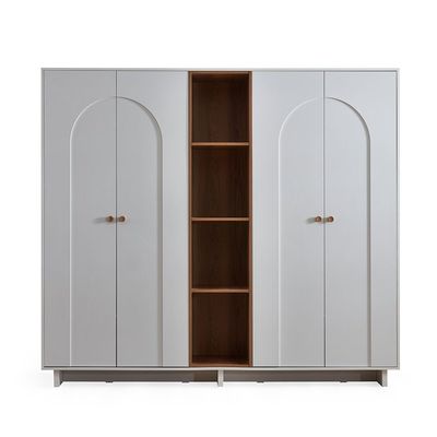 Ren 4-Door Wardrobe + Cabinet with Open Shelves - Natural Walnut/White - With 2-Year Warranty