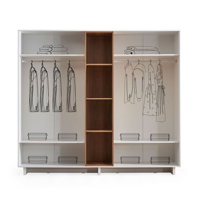 Ren 4 Door Wardrobe + cabinet with open shelves - Natural Walnut/White