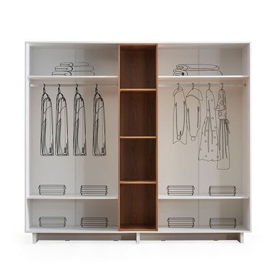 Ren 4-Door Wardrobe + Cabinet with Open Shelves - Natural Walnut/White - With 2-Year Warranty