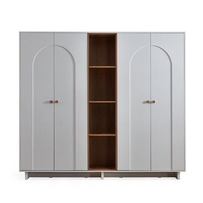 Ren 4 Door Wardrobe + cabinet with open shelves - Natural Walnut/White