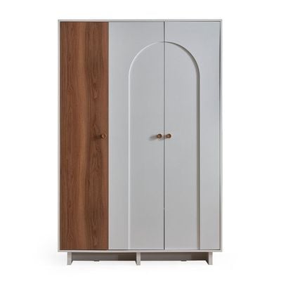 Ren 3-Door Wardrobe - Natural Walnut/White - With 2-Year Warranty