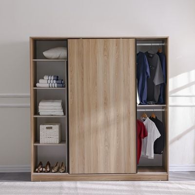Manila Sliding Door Wardrobe - Light Walnut - With 2-Year Warranty