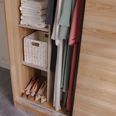 Manila Compact Sliding Door Wardrobe - Light Walnut - With 2-Year Warranty